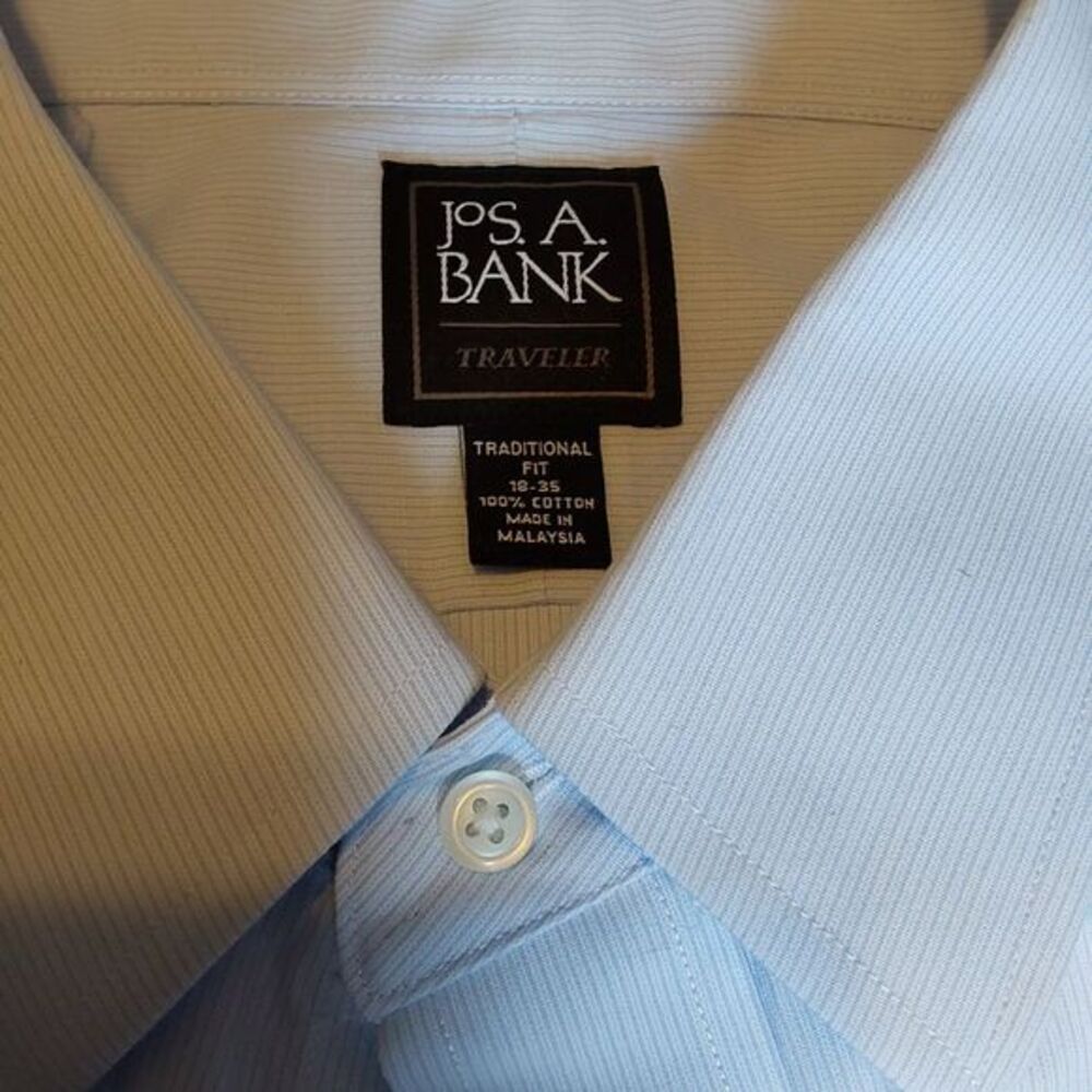 Jos A Bank Mens Traveler's Cotton Designer Lt Blue Long Sleeve 18-35Dress Shirt